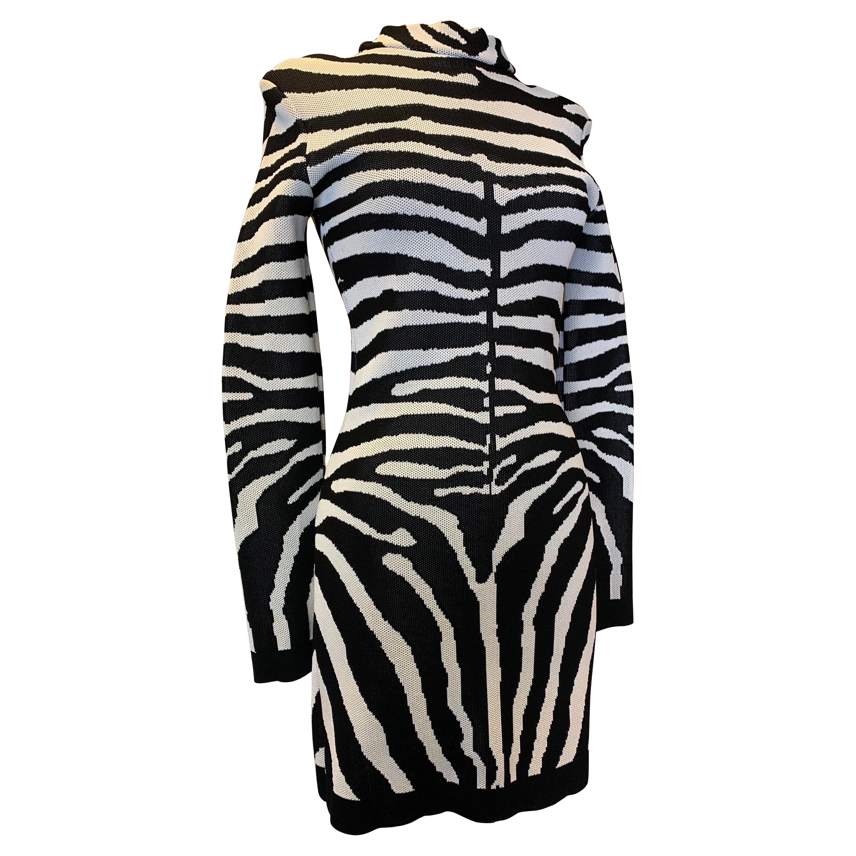 Contemporary Balmain Power Mesh Knit Zebra Patterned Mini Dress  For Sale
