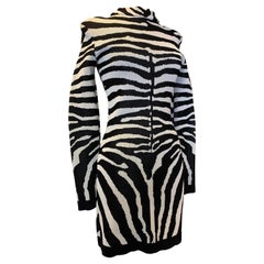 Vintage Contemporary Balmain Power Mesh Knit Zebra Patterned Mini Dress 