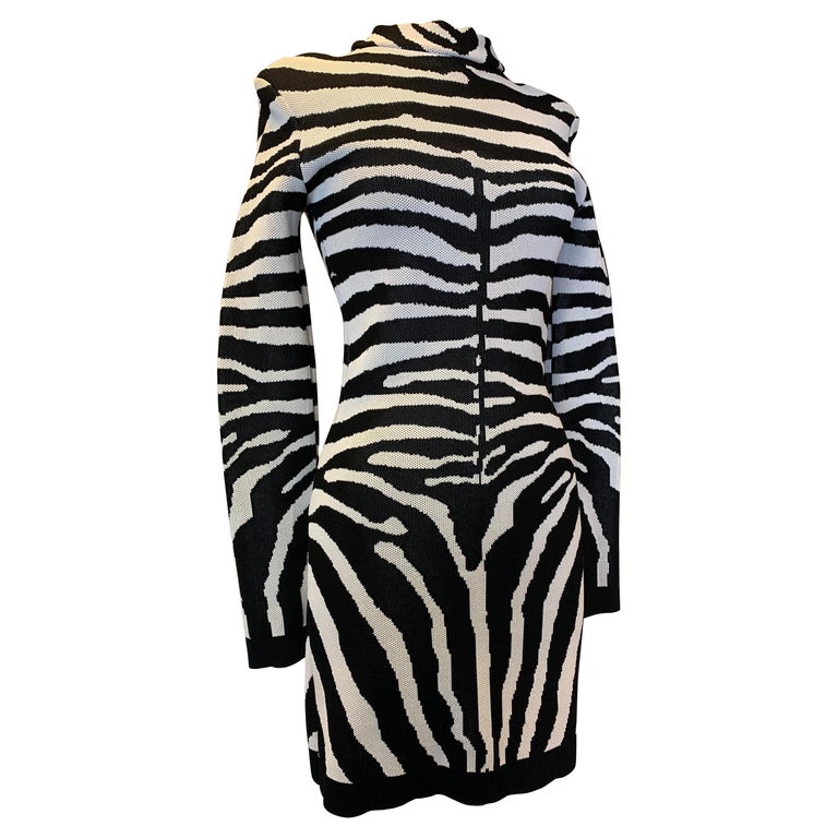 Contemporary Balmain Power Mesh Knit Zebra Patterned Mini Dress For Sale at 1stDibs