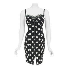 Vintage 1990's Dolce & Gabbana Polka-Dot Print Silk Bustier Lace-Up Slip Dress