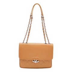 Chanel Borsa CC Box Flap in pelle trapuntata Caviale Marrone