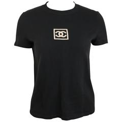 Chanel Black "CC" Logo Short Sleeve Crew Neck Top