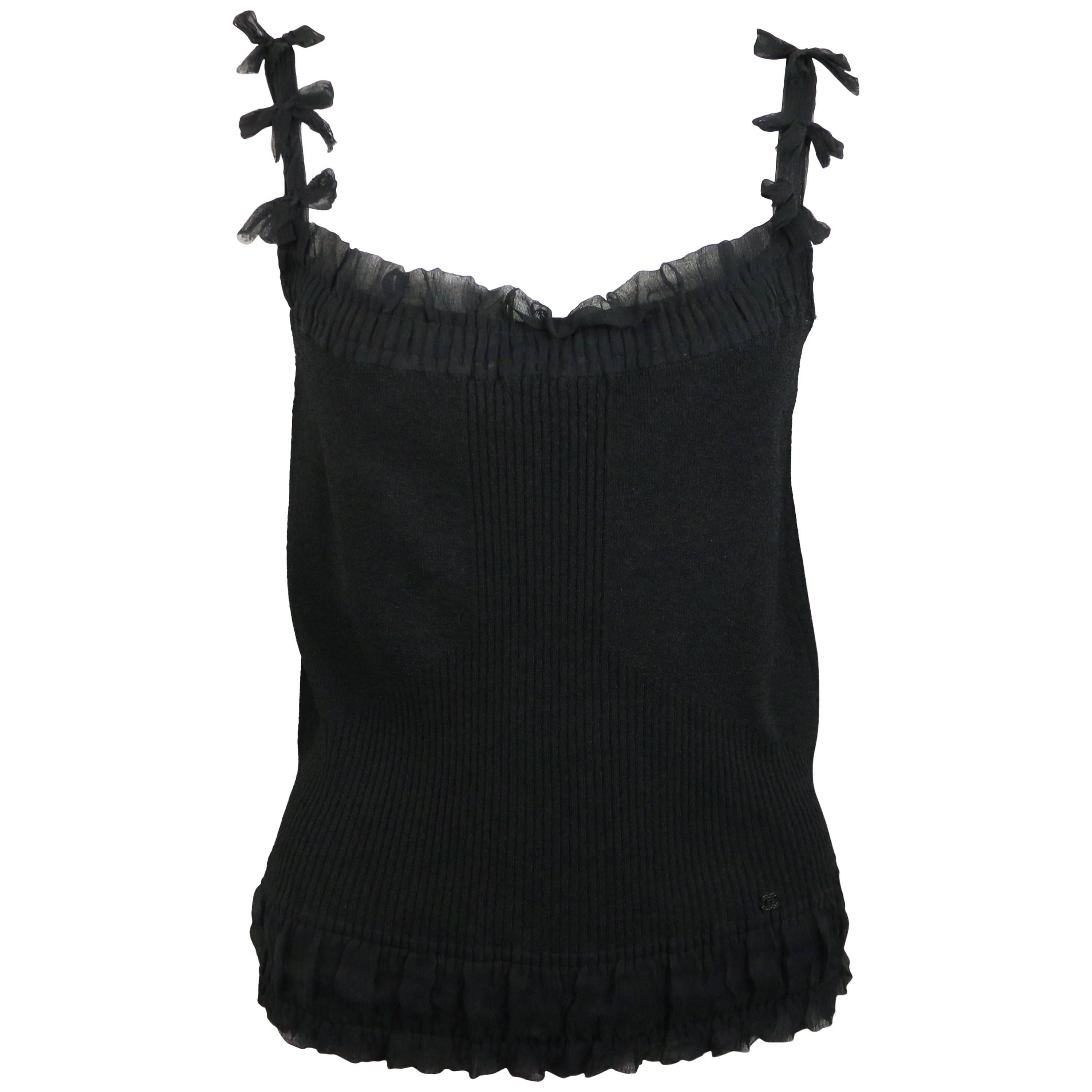 Chanel Spring 2002 Black Beaded Crochet Knit Tank Top · INTO