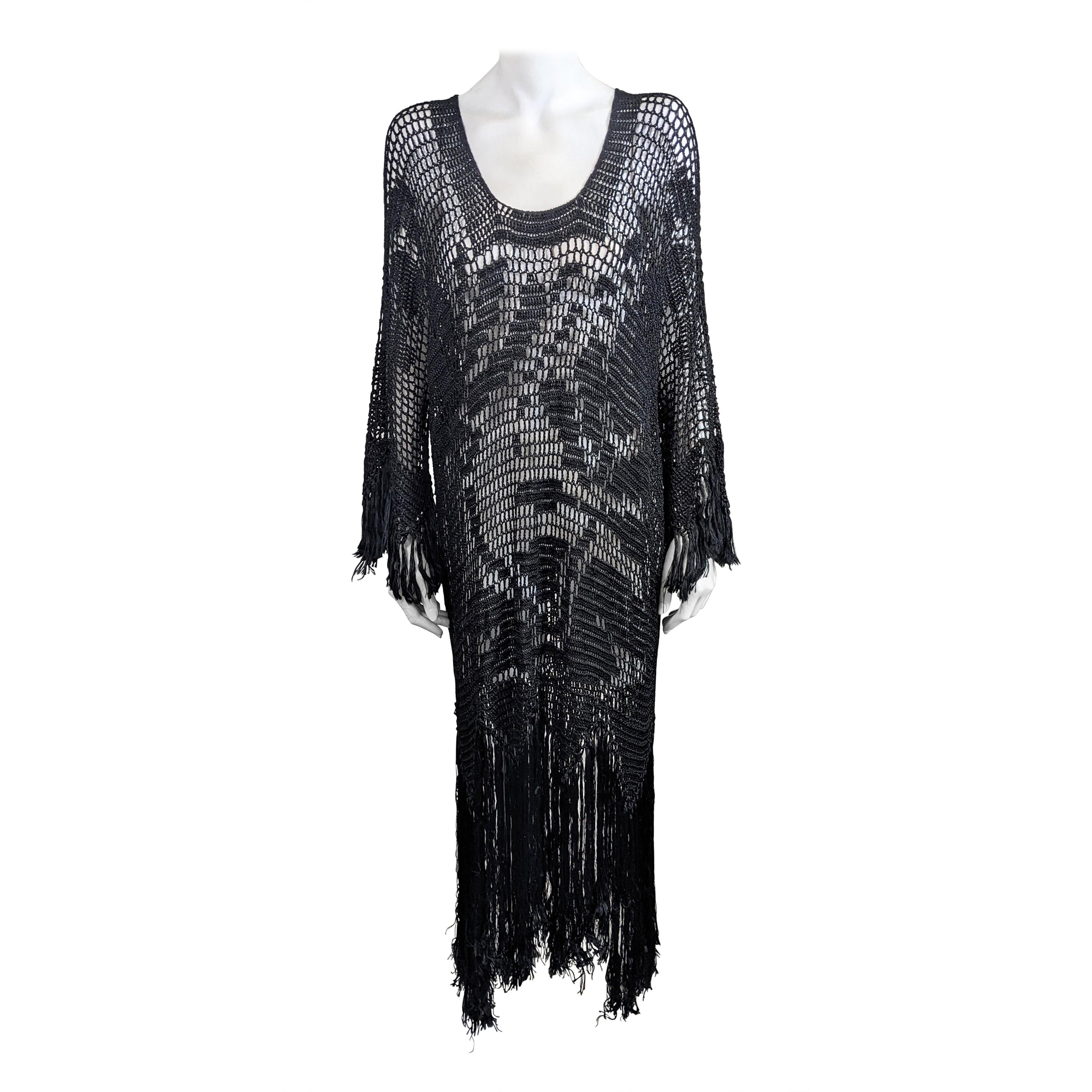 Art Deco Hand Crochet Fringed Dress For Sale