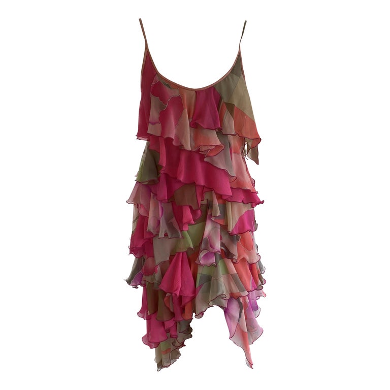 Paris Ruffle Dress Leonard of Paris Silk Chiffon Ruffle Mini Dress For Sale at 1stDibs
