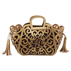 Ralph Lauren Metallic Gold Laser Cut Leather Vachetta Scroll Tote