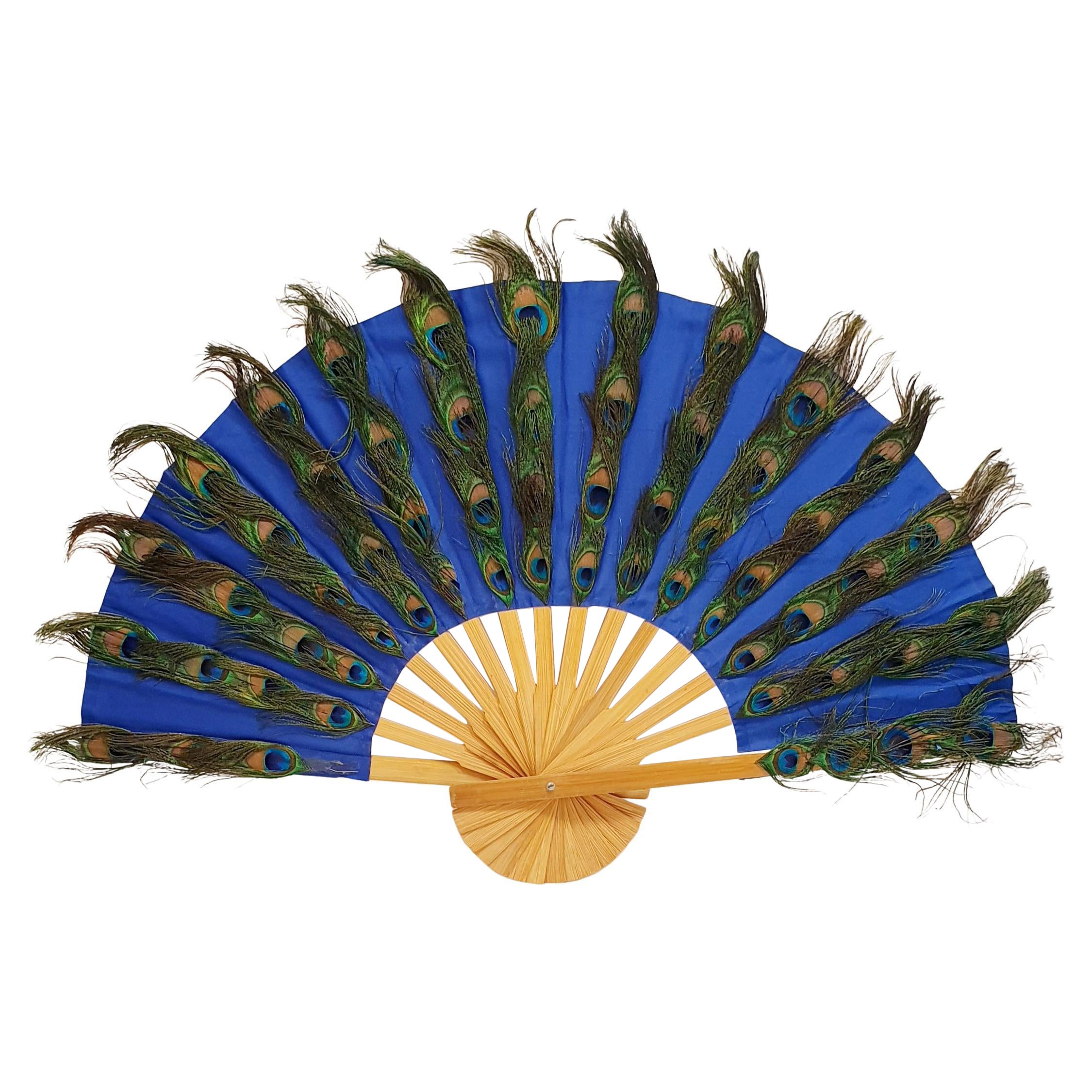  Peacok Feathers Fan in natural barnished pine wood   For Sale