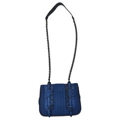 Used Bottega Veneta blue leather shoulder bag