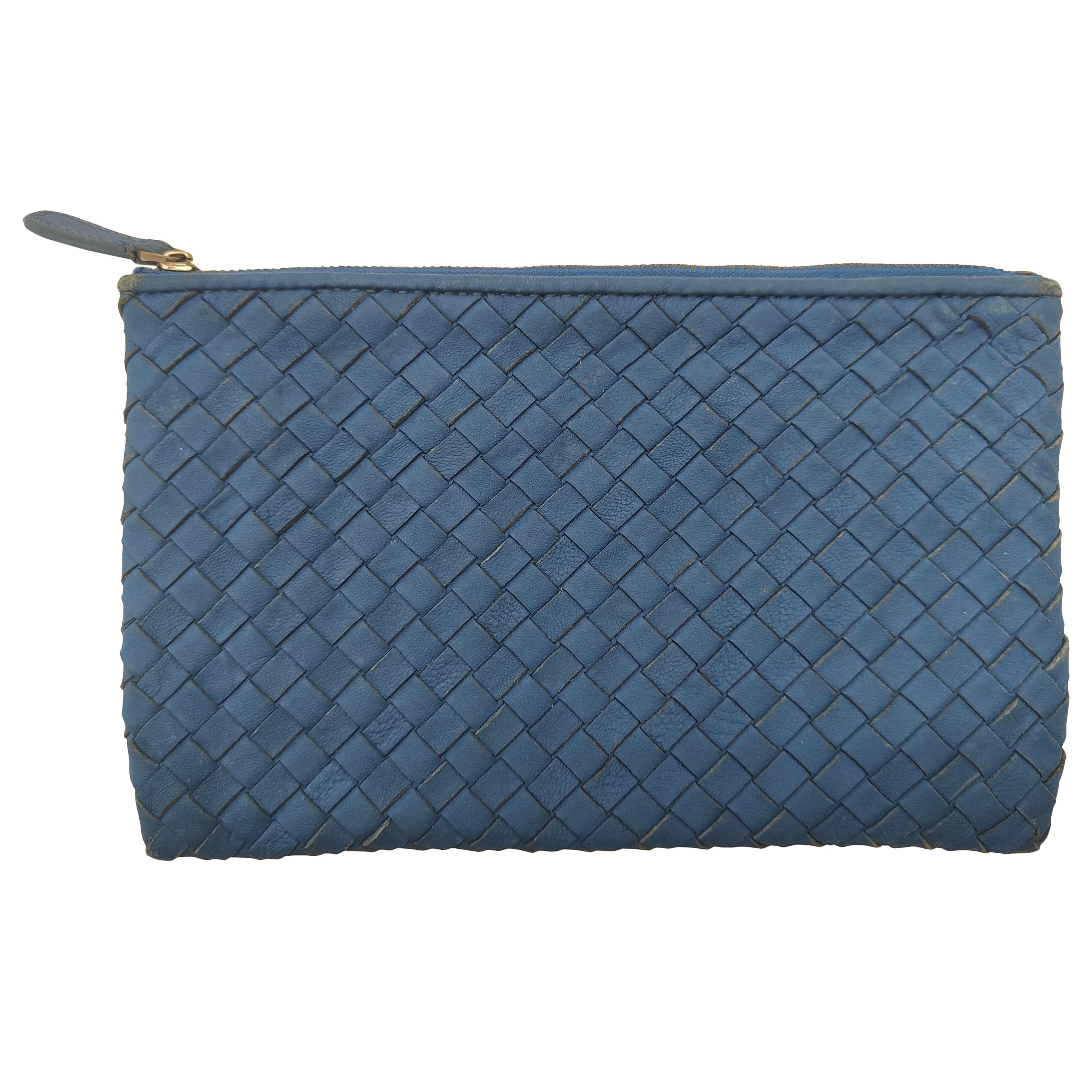 Botttega Veneta blue leather clutch wallet