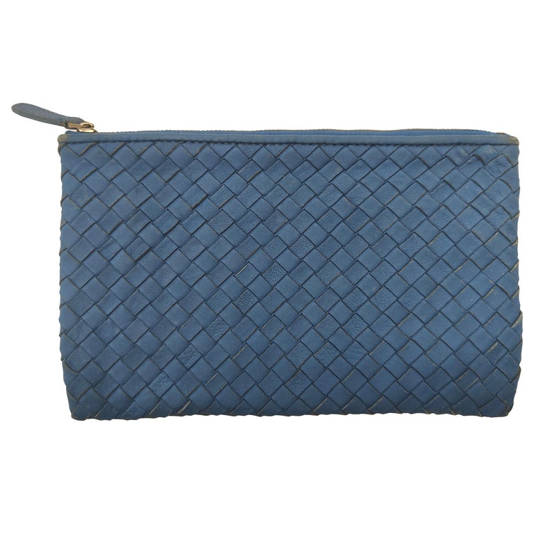 Botttega Veneta blue leather clutch wallet For Sale at 1stDibs