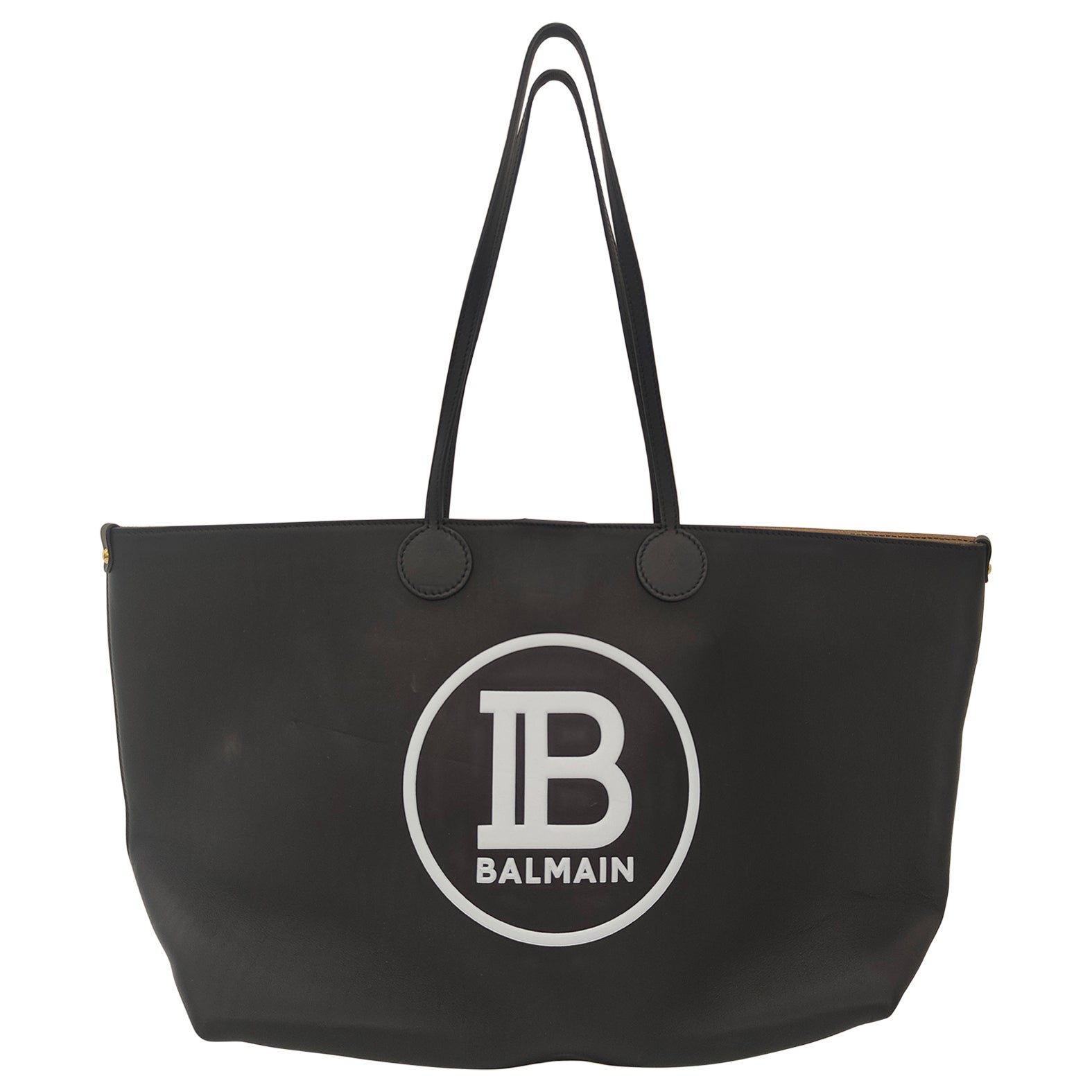 Balmain black leather shopper bag For Sale