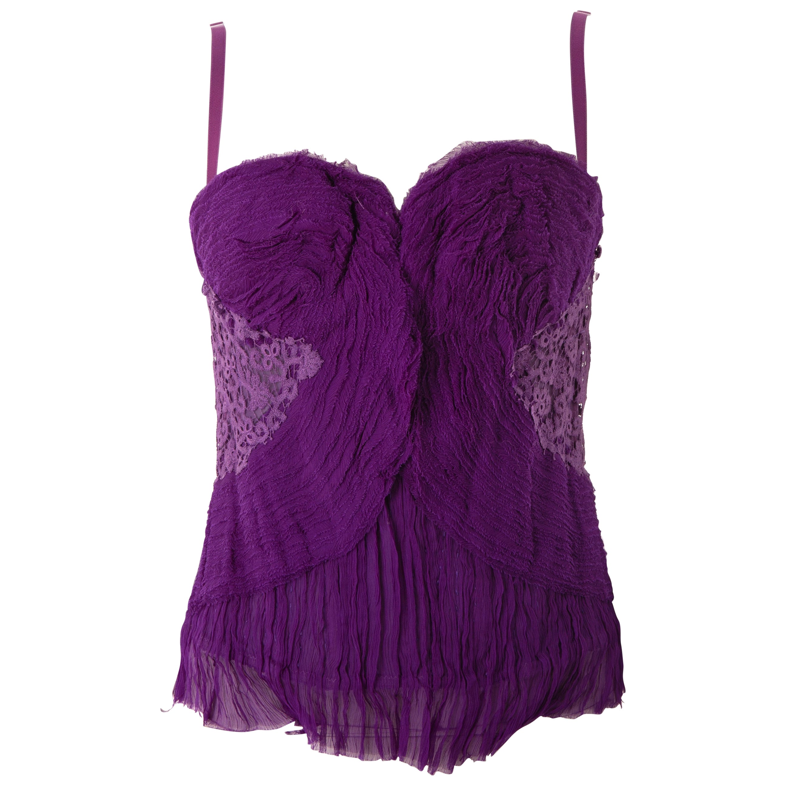 Ermanno Scervino S/S 2006 corsé morado de gasa fruncida y encaje