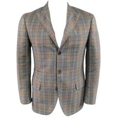 Men's BRUNELLO CUCINELLI 38 Regular Grey Wool Blend Plaid Sport Coat