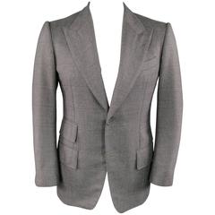 Used Men's TOM FORD 38 Regular Dark Gray Window Pane Cashmere Peak Lapel Sport Coat