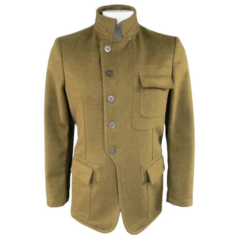 Men's BURBERRY Men's 40 Olive Green Wool Patch Pocket Military Style Coat  at 1stDibs | military style coat for men