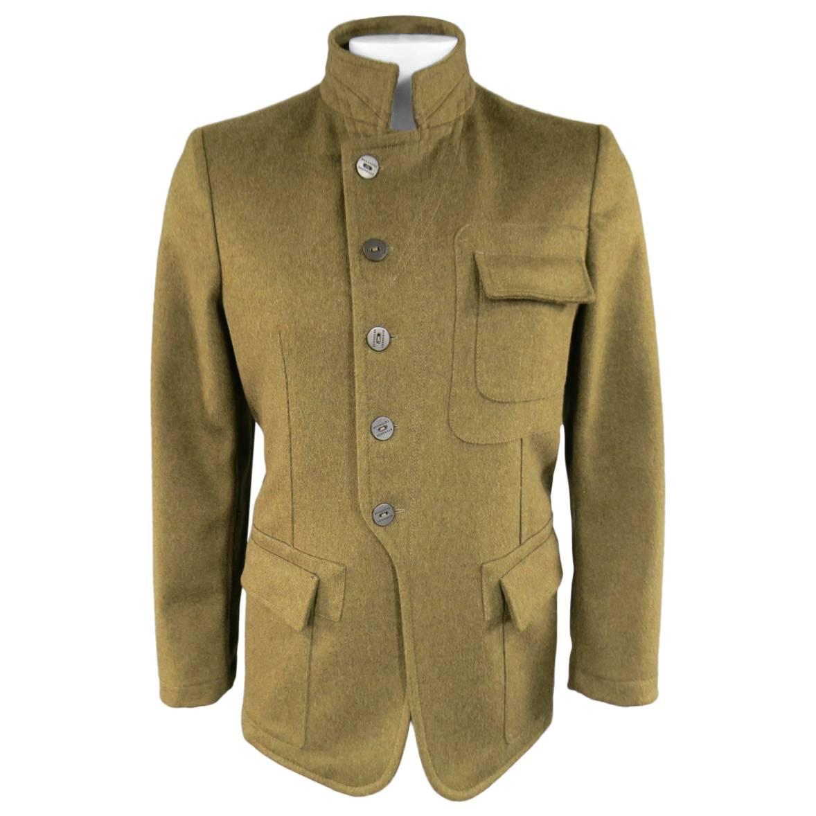 Men's BURBERRY Men's 40 Olive Green Wool Patch Pocket Military Style Coat
