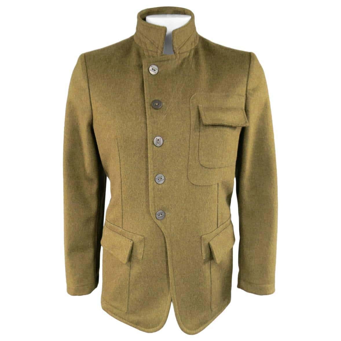 Men's BURBERRY Men's 40 Olive Green Wool Patch Pocket Military Style ...