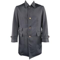 Men's BORRELLI Men's 38 Navy Nylon Wool Faille Collared Storm System Rain Coat