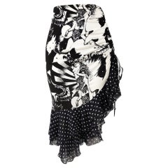 Emanuel Ungaro Vintage y2k Black & White Frilly Ruffle Ruched Skirt, 2000s