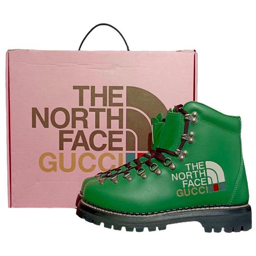 Gucci x The North Face Green Leather Boots For Sale