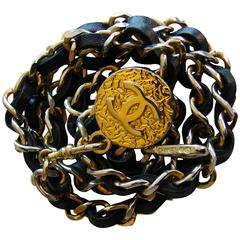Classic Chanel Black Leather and Gold Chain Belt with CC Medallion 1980 Sz S 4