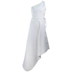GIVENCHY HAUTE COUTURE White Asymmeterical Gown with Button Detail Size 2 4 10