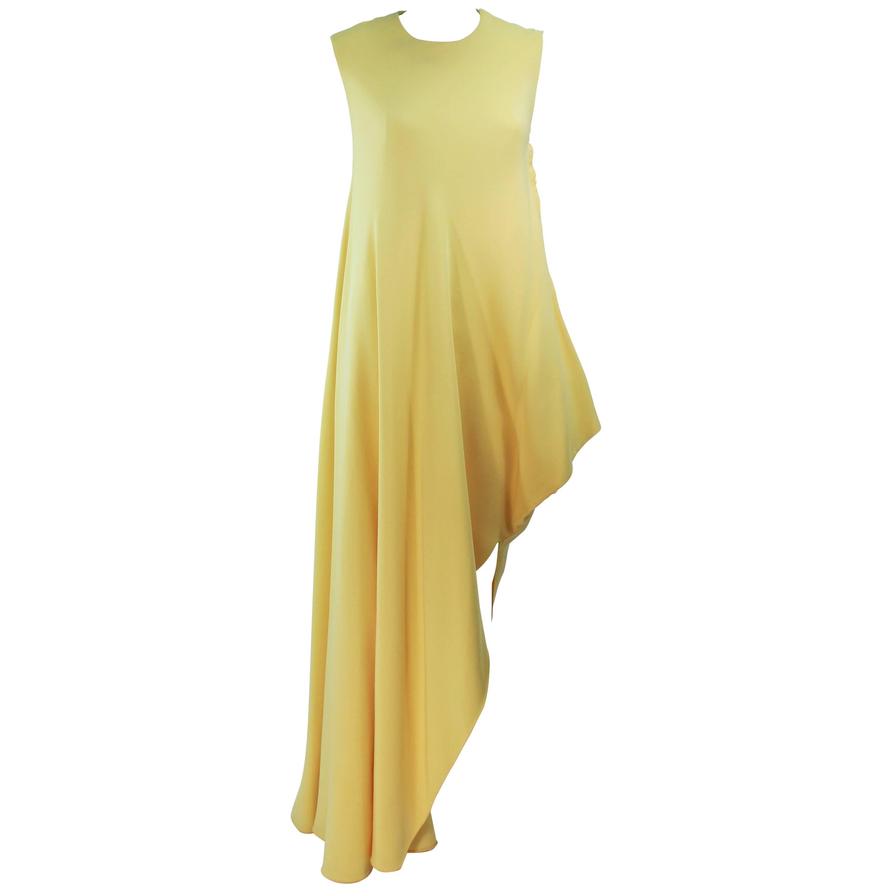 MADAME GRES HAUTE COUTURE Betsy Bloomingdale 1960's Yellow Asymmetrical Gown