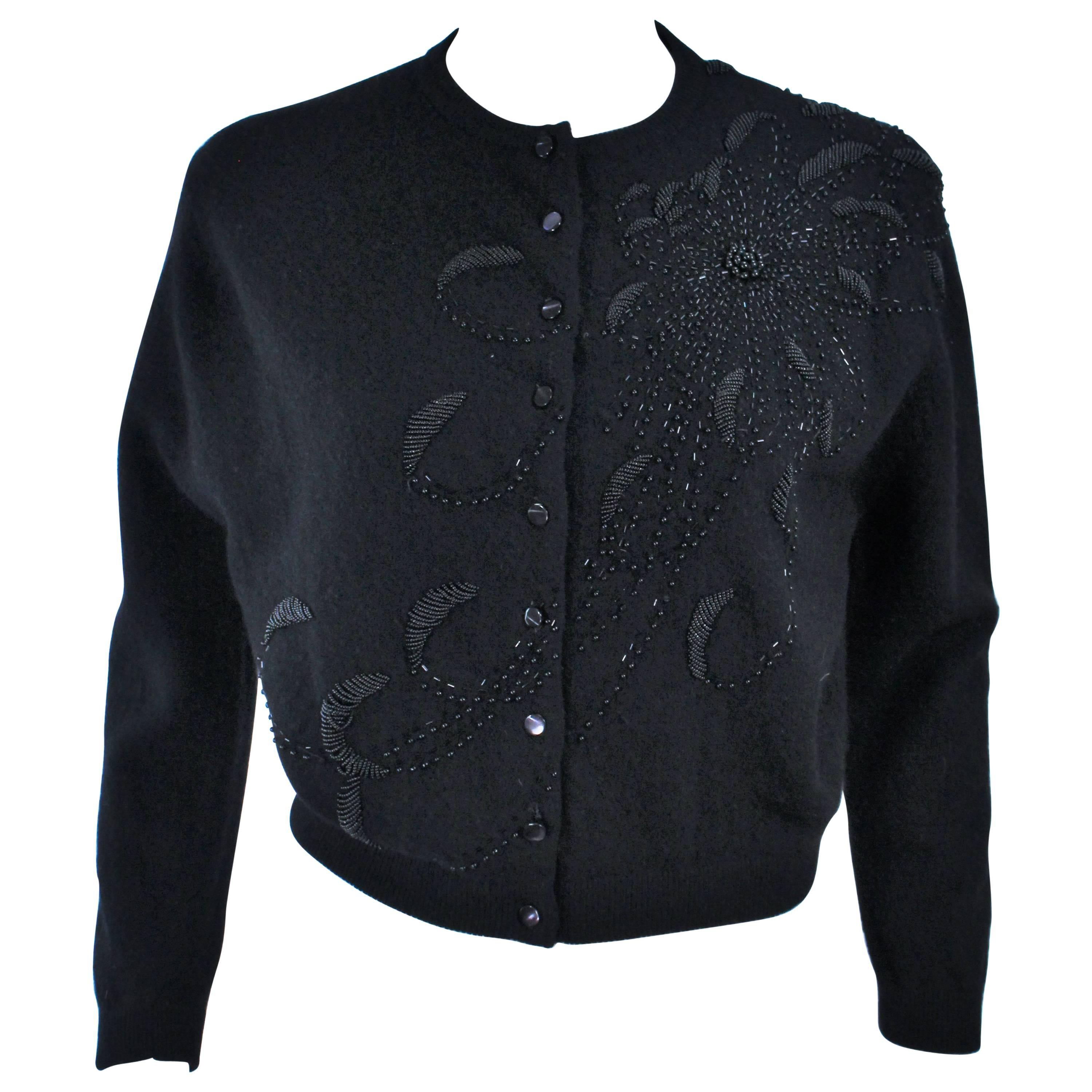 SCHIAPARELLI Black Wool Starburst Beaded Sweater Size Medium