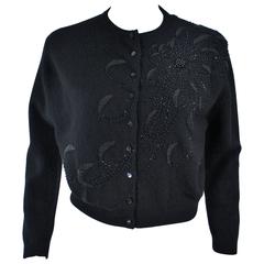 Vintage SCHIAPARELLI Black Wool Starburst Beaded Sweater Size Medium