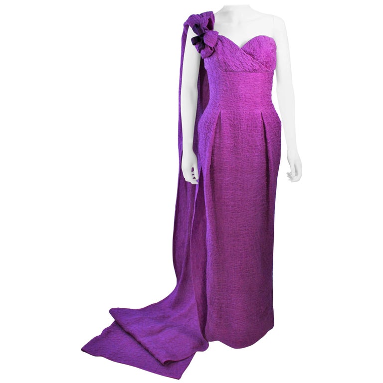 CHRISTIAN DIOR HAUTE COUTURE Purple Crinkle Gown Betsy Bloomingdale 1988 For Sale