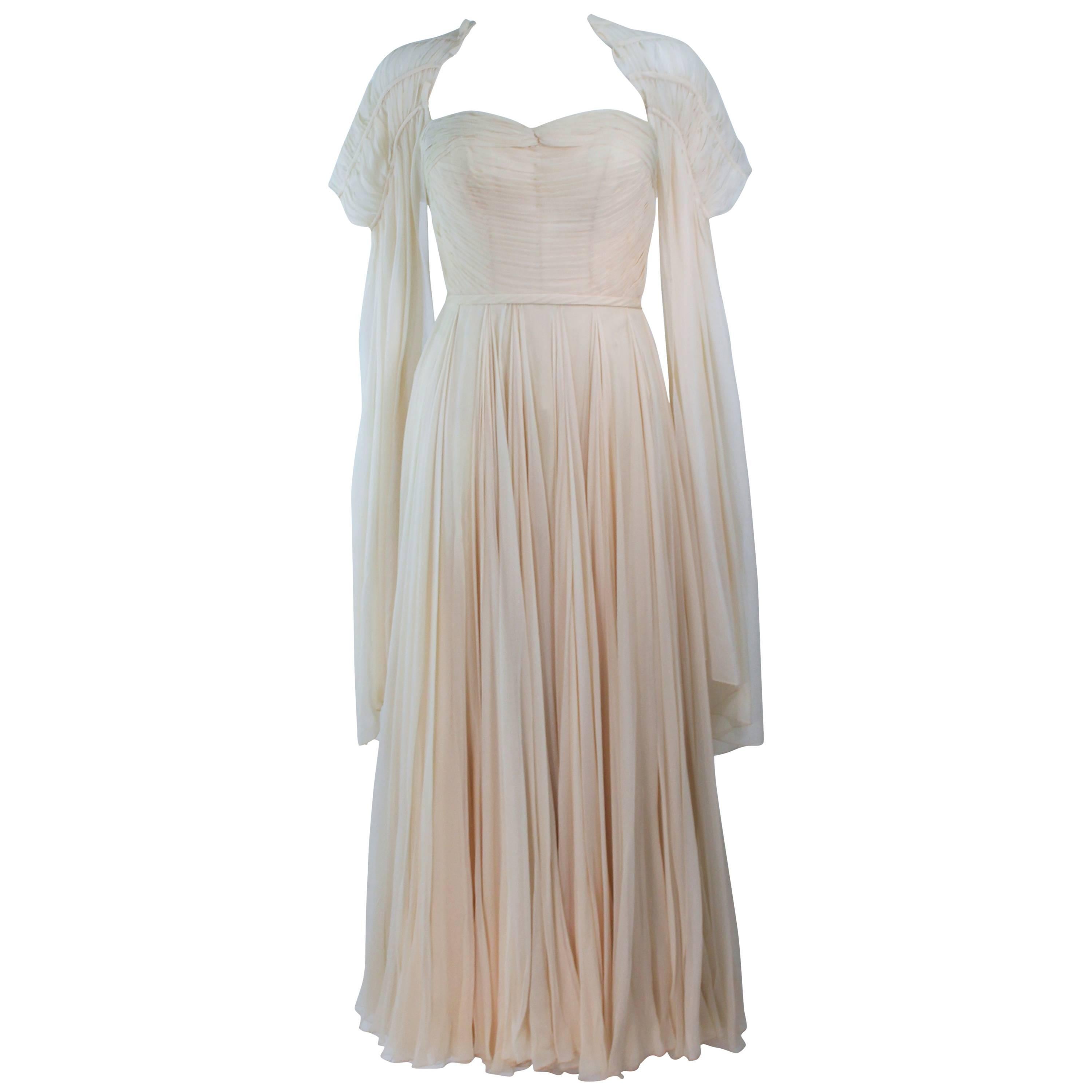 1950's Creme Seide Couture Kleid und Wrap mit Schleifen Größe 0 2 im Angebot