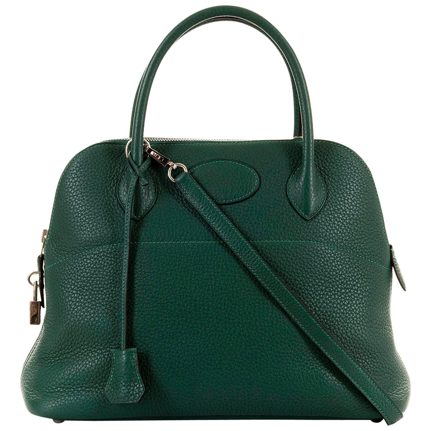 WOW! As New Hermes 31cm Rare 'Malachite Green' Togo Leather Bolide Bag with SHW For Sale