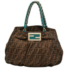 Fendi Tobacco/Teal Zucca Canvas and Patent Leather Large Mia Hobo