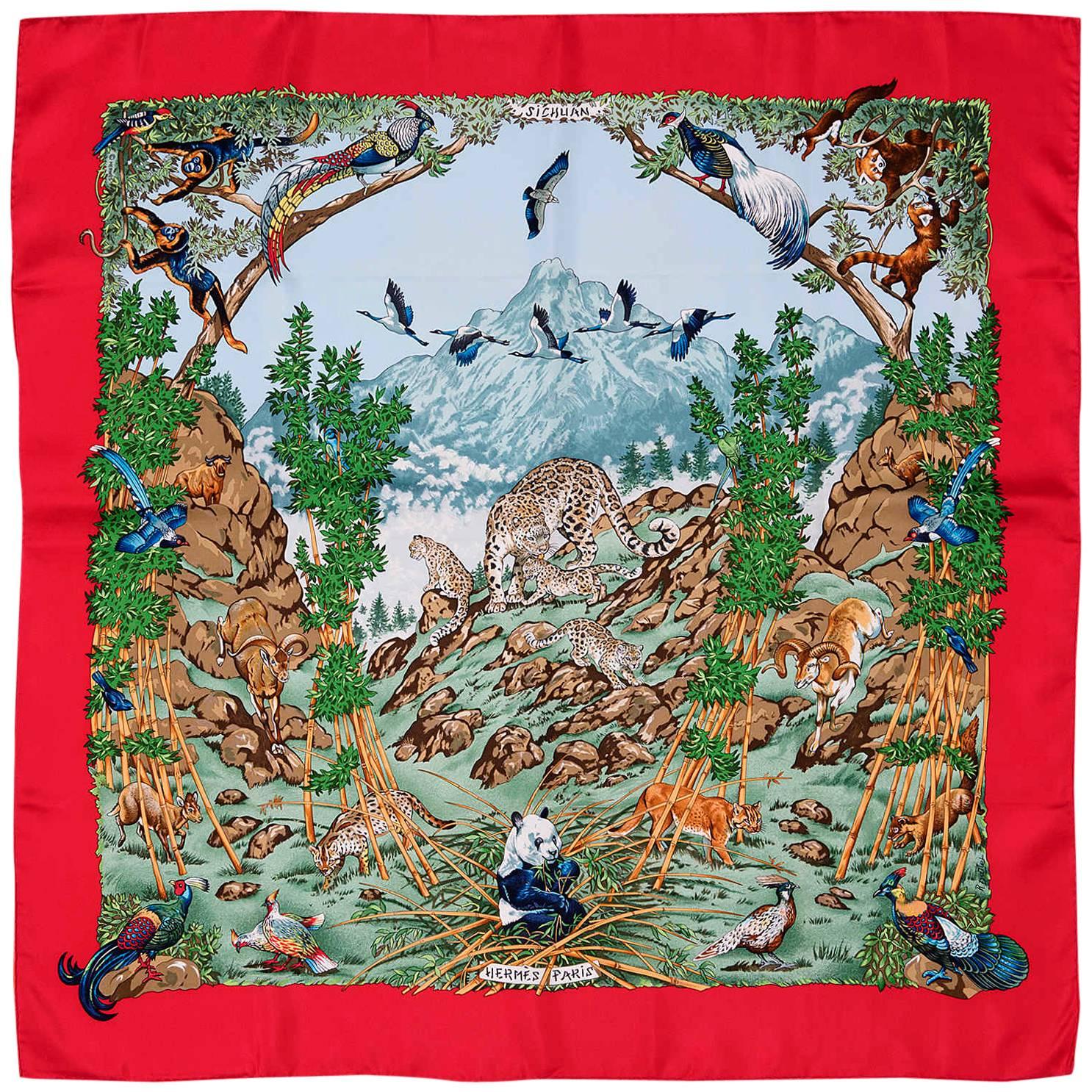 PRISTINE Vintage Hermes Silk Scarf 'Sichuan' by Robert Dallet For Sale