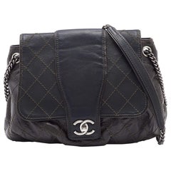 Chanel Dark Grey Quilted Leather Whipstitch Flap Bag