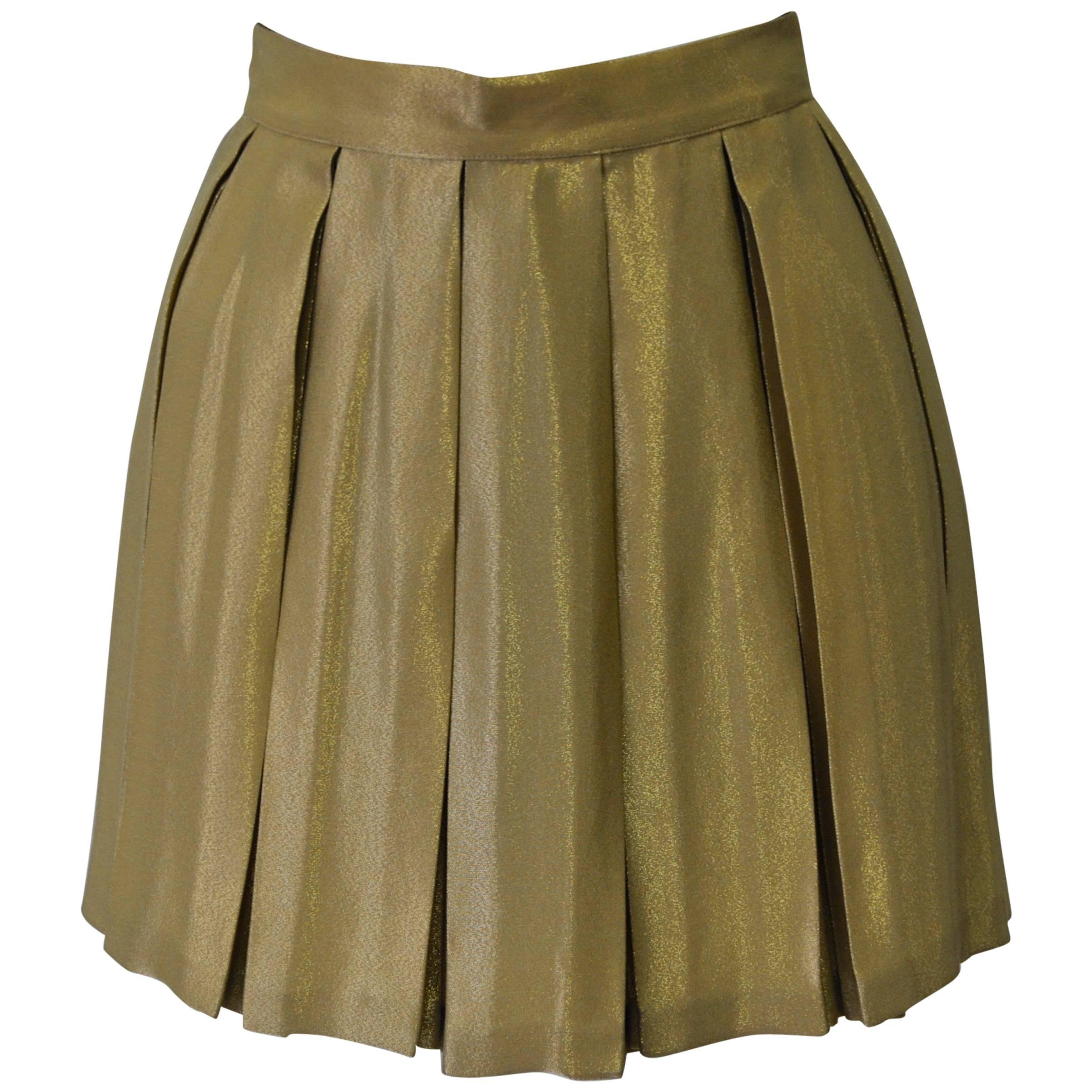 One of a Kind Gianni Versace Couture Gold Pleated Silk Mini Skirt For Sale