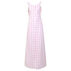 Maxi abito vintage in cotone bianco e rosa da collezione numerato Courrèges hyperbole