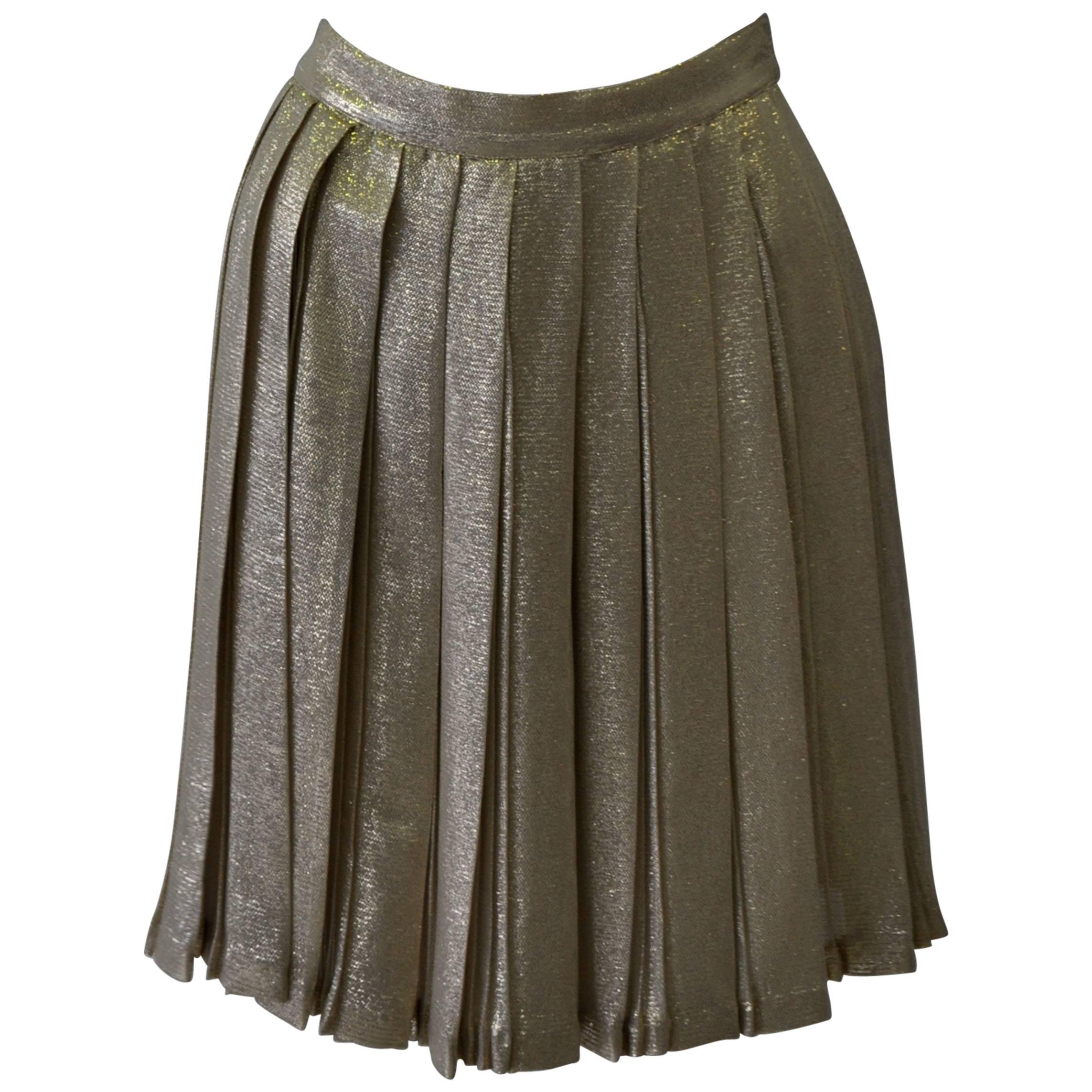 Fabulous Gianni Versace Couture Gold Lurex Pleated Silk Skirt For Sale