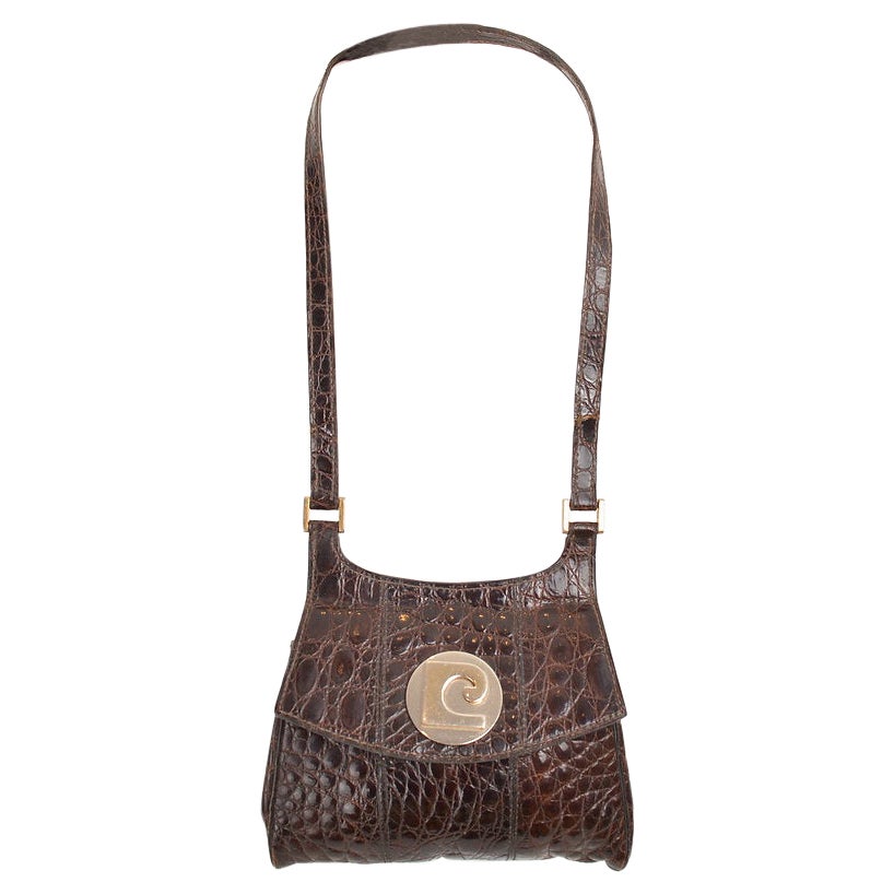 Pierre Cardin 1960'S Brown Crocodile Skin Pouch Pochette Shoulder Bag For Sale