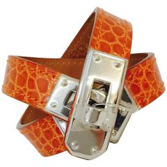2012 Hermes Orange Crocodile Kelly Double Tour Bracelet PHW 2