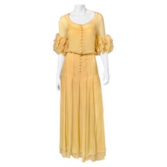 Vintage 1984 Chanel by Karl Lagerfeld Butter Yellow Silk Chiffon Evening Gown Never Worn
