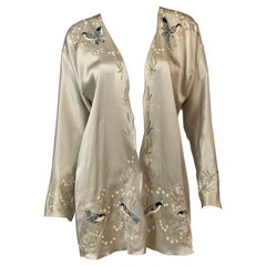 Vintage Tan Giudicelli 1970's Hand Painted Silk Jacket with Bluebirds 
