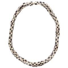 Art Deco Sterling Silver and Enamel Checkerboard Graphic Necklace 6
