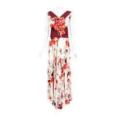 1930s Floral Garden Silk Bouquet Appliqué Couture Old Hollywood Full-Length Gown