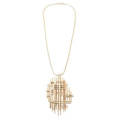 Boucher Gold Plated Modernist Sculptural Pendant Necklace Vintage