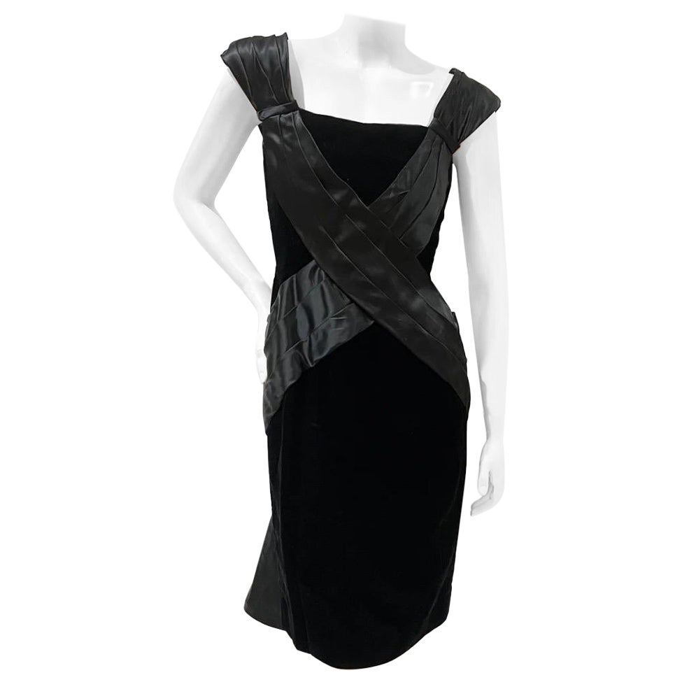 Vintage Victor Costa Black Velvet Dress For Sale