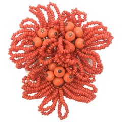 Miriam Haskell Orange Beaded Cluster Pin / Brooch 2