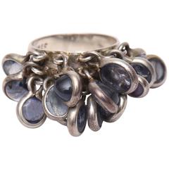 Marked Sterling Silver and Amethyst Dangler Cluster Disk Ring 7