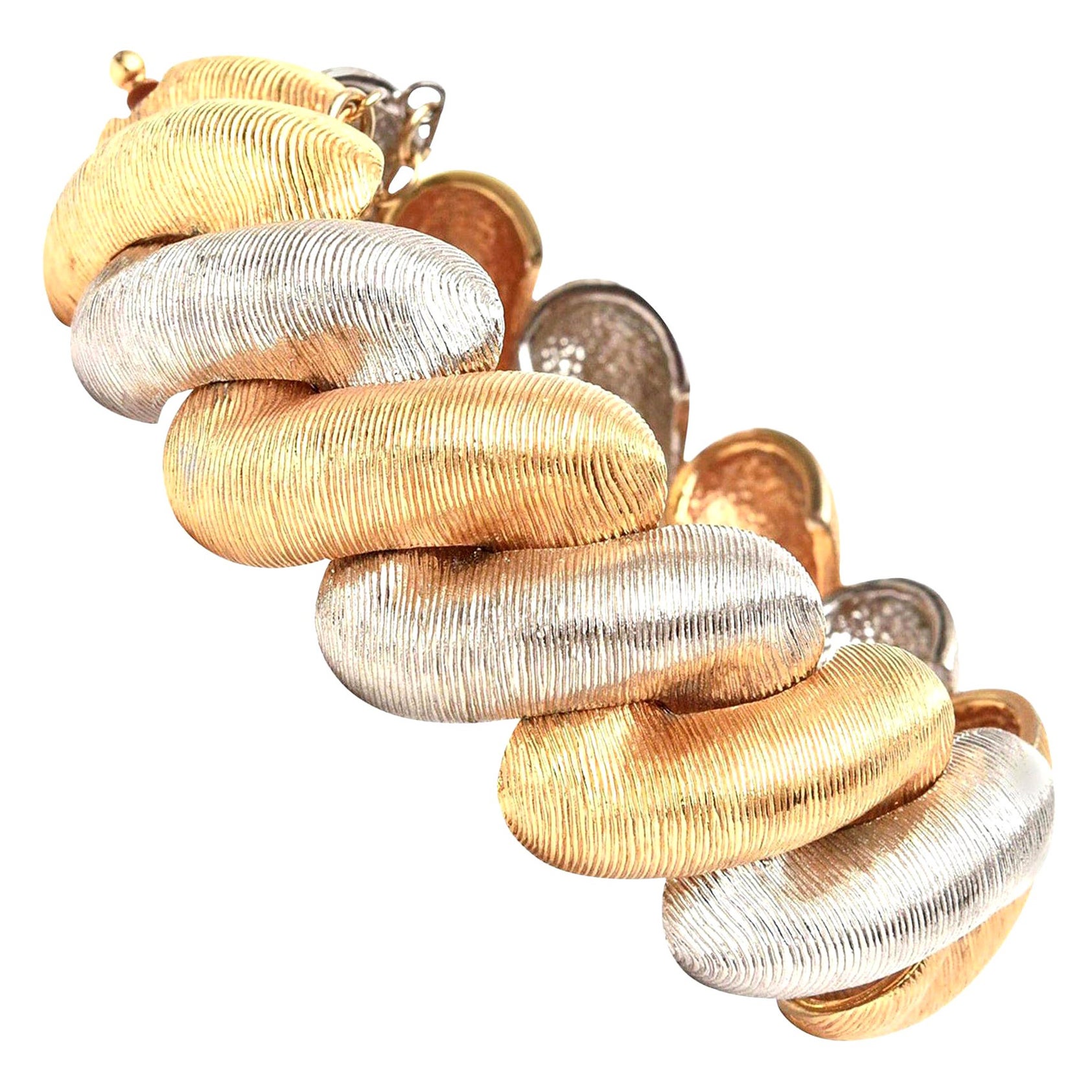 Castlecliff Vintage Braided Twisted Gold and Silver Metal Bracelet Signed For Sale