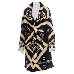 1990S Ralph Lauren Black & White Wool Hand Knit Navajo Pattern Maxi Sweater